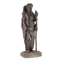 NORTH GERMAN OR NETHERLANDISH CARVED OAK FIGURE OF ST JAMES THE GREATER