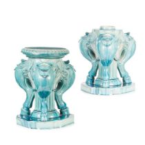 PAIR OF MAJOLICA JARDINIERE STANDS