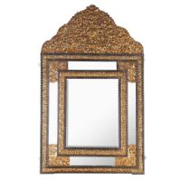 BAROQUE STYLE BRASS AND EBONISED MIRROR