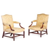 PAIR OF GEORGE III MAHOGANY LIBRARY ARMCHAIRS, POSSIBLY WILLIAM HAMILTON OF EDINBURGH