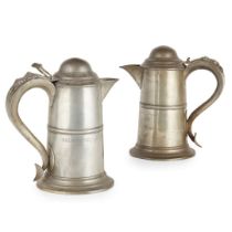 PAIR OF LARGE PEWTER COMMUNION FLAGONS