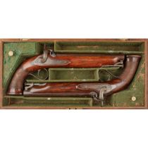 PAIR OF CASED ENGLISH PERCUSSION PISTOLS, BY MOORE & WOODWARD