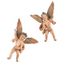 TWO ITALIAN CARVED WOOD AND GESSO PUTTO FIGURES