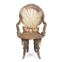 ITALIAN PAINTED AND PARCEL-GILT GROTTO CHAIR, ATTRIBUTED TO PAULY ET CIE