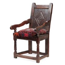 CHARLES I OAK WAINSCOT ARMCHAIR