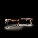 PAIR OF ITALIAN GILTWOOD AND BRECCE PERNICE MARBLE TOPPED SIDE TABLES