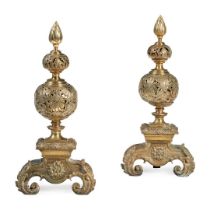 PAIR OF BAROQUE BRASS FIRE DOGS