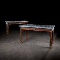 PAIR OF GEORGE III MAHOGANY DOVE GREY MARBLE TOPPED SIDE TABLES, ATTRIBUTED TO JAMES BLAIKIE