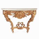ITALIAN CARVED GILTWOOD MARBLE TOPPED CONSOLE TABLE
