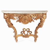 ITALIAN CARVED GILTWOOD MARBLE TOPPED CONSOLE TABLE