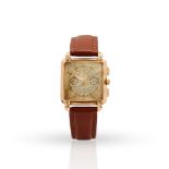 Rolex. An exceptionally rare and unusual square cased 18k pink gold chronograph wristwatch