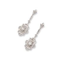 A pair of diamond pendent earrings