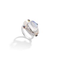A moonstone, sapphire and diamond ring