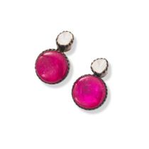 A pair of ruby and diamond earrings