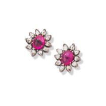 A pair of tourmaline and diamond cluster earrings