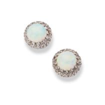 A pair of opal and diamond cluster earrings