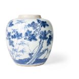 BLUE AND WHITE 'PINE, BAMBOO AND PRUNUS' GINGER JAR