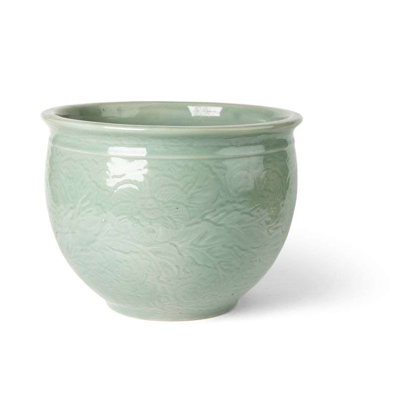 CELADON-GLAZED CARVED JARDINIÈRE