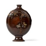 FINE INLAID BRONZE 'FLOWER AND BIRD' MOON FLASK