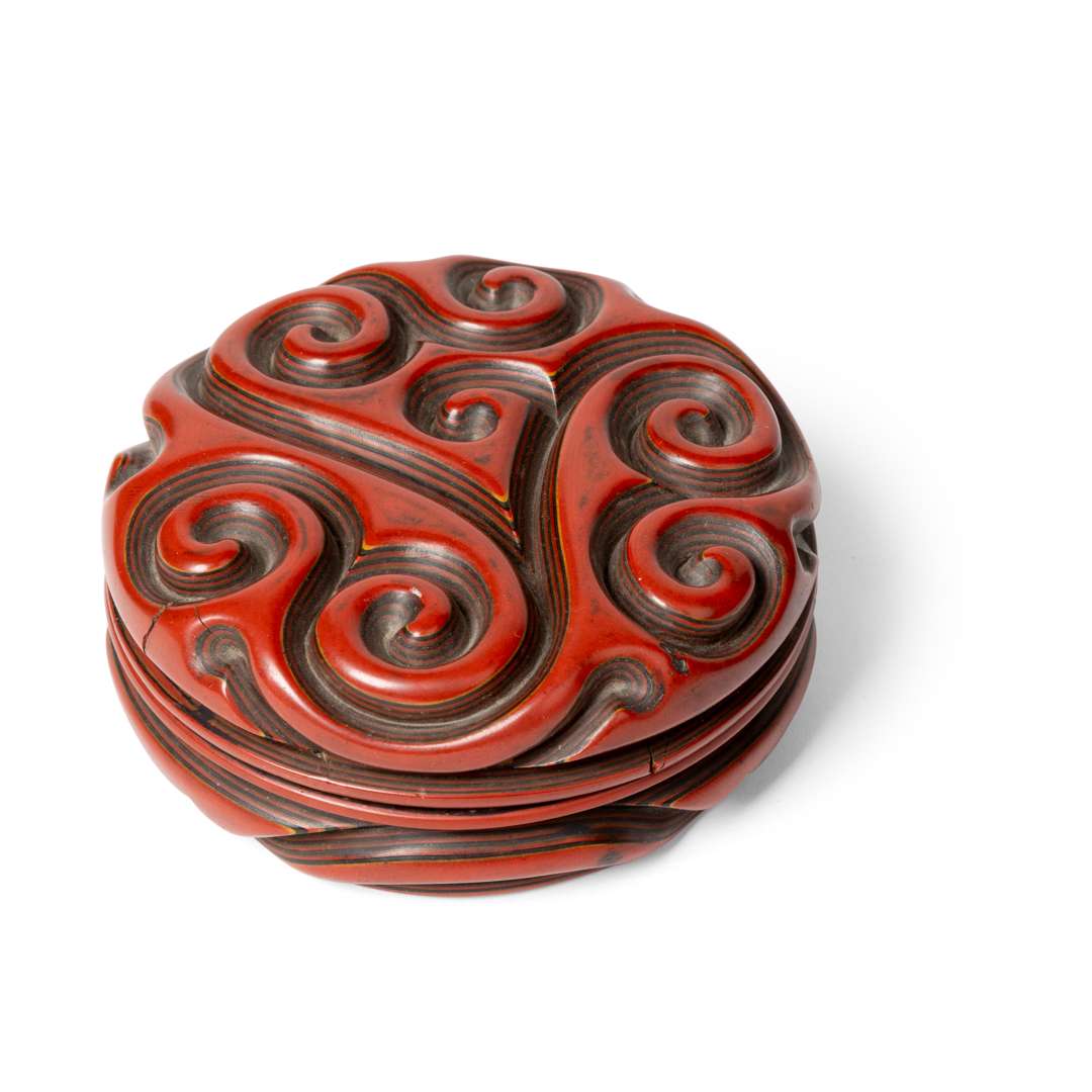 TIXI CINNABAR LACQUER CIRCULAR BOX AND COVER