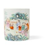 FAMILLE ROSE 'BOYS AT PLAY' BRUSH POT