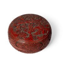 LARGE CINNABAR LACQUER 'LADIES' CIRCULAR BOX AND COVER