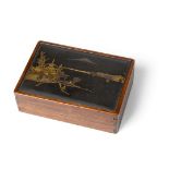 WOODEN BOX WITH MOUNTED KOMAI PLAQUE