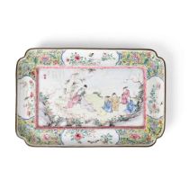 PAINTED CANTON ENAMEL 'SEVEN SAGES OF THE BAMBOO GROVE' RECTANGULAR PLATE