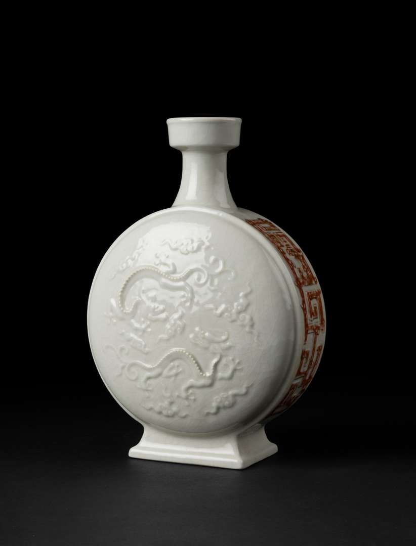 IRON-RED-DECORATED WHITE-GLAZED SOFT-PASTE MOONFLASK VASE