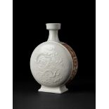 IRON-RED-DECORATED WHITE-GLAZED SOFT-PASTE MOONFLASK VASE