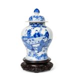 BLUE AND WHITE BALUSTER VASE WITH COVER