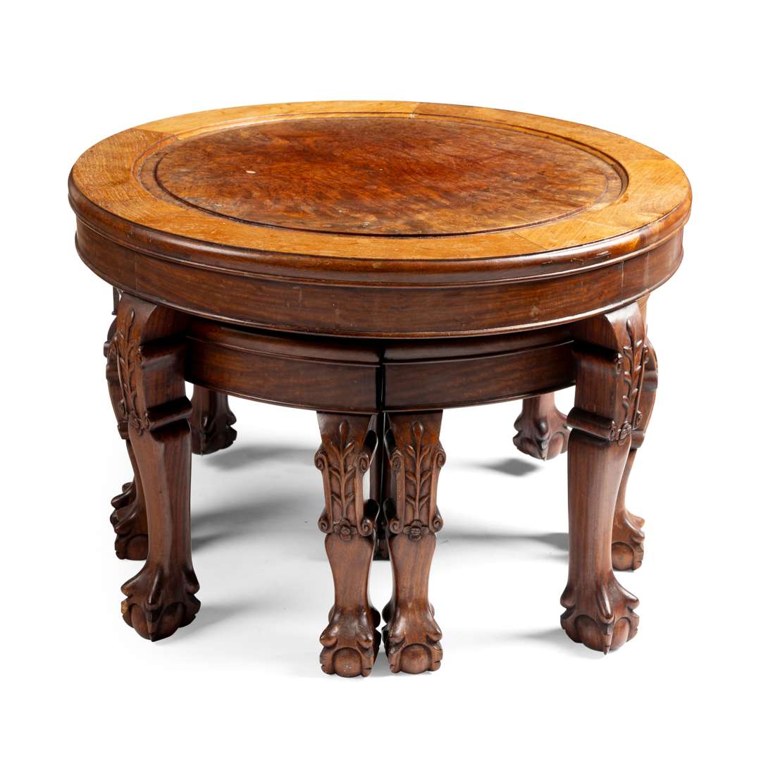 SET OF HARDWOOD TABLE WITH FOUR SMALL STOOLS - Image 2 of 2
