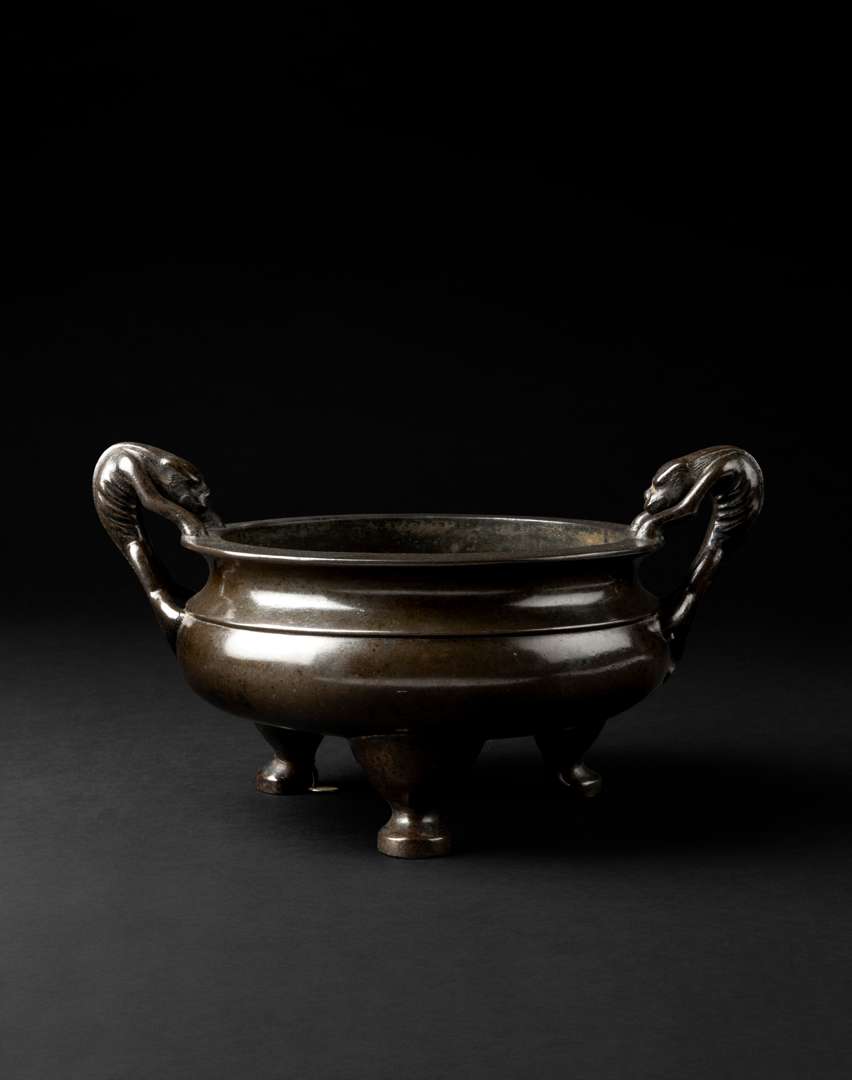 LARGE BRONZE 'CHI DRAGON' TRIPOD CENSER