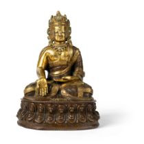 PARCEL-GILT-BRONZE SEATED BODHISATTVA