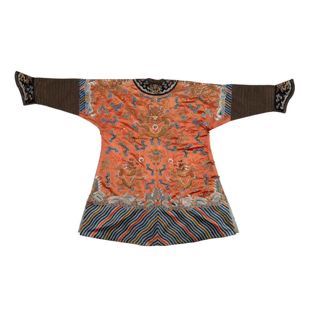 PERSIMMON-GROUND SILK EMBROIDERED ‘DRAGON’ ROBE - Image 2 of 2