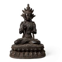 LARGE BRONZE SEATED GUANYIN