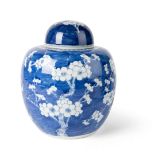 BLUE AND WHITE 'PRUNUS AND CRACKED-ICE' LIDDED GINGER JAR
