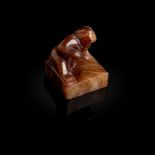 WHITE JADE WITH RUSSET INCLUSION CARVING OF 'BEAR' SEAL