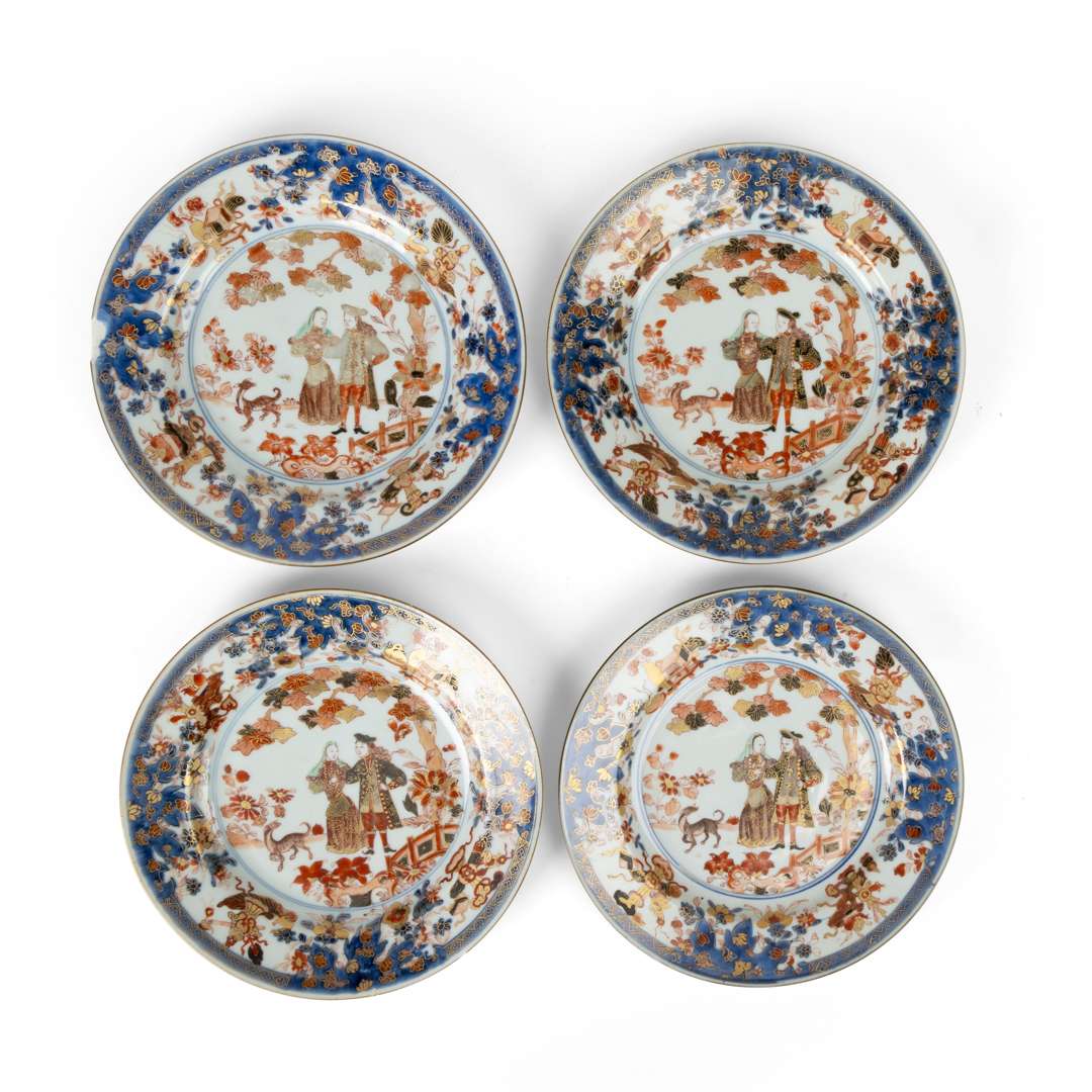 SET OF FOUR CHINESE VERTE-IMARI 'GOVERNOR DUFF' PLATES