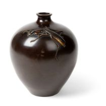 FINE INLAID BRONZE 'MANTIS' VASE