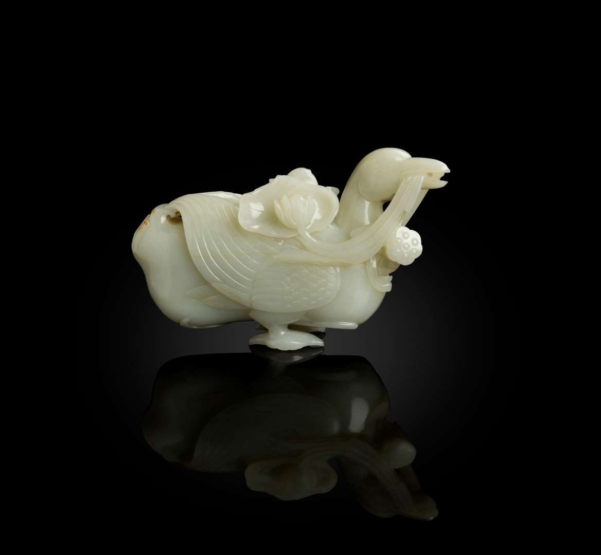 LARGE PALE CELADON JADE CARVING OF A DUCK