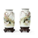 PAIR OF FAMILLE ROSE 'PIGEONS' VASES