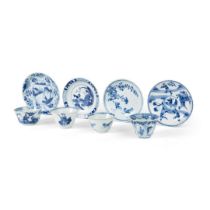 SET OF FOUR BLUE AND WHITE SAUCERS AND CUPS