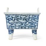 BLUE AND WHITE 'CRANE' RECTANGULAR CENSER