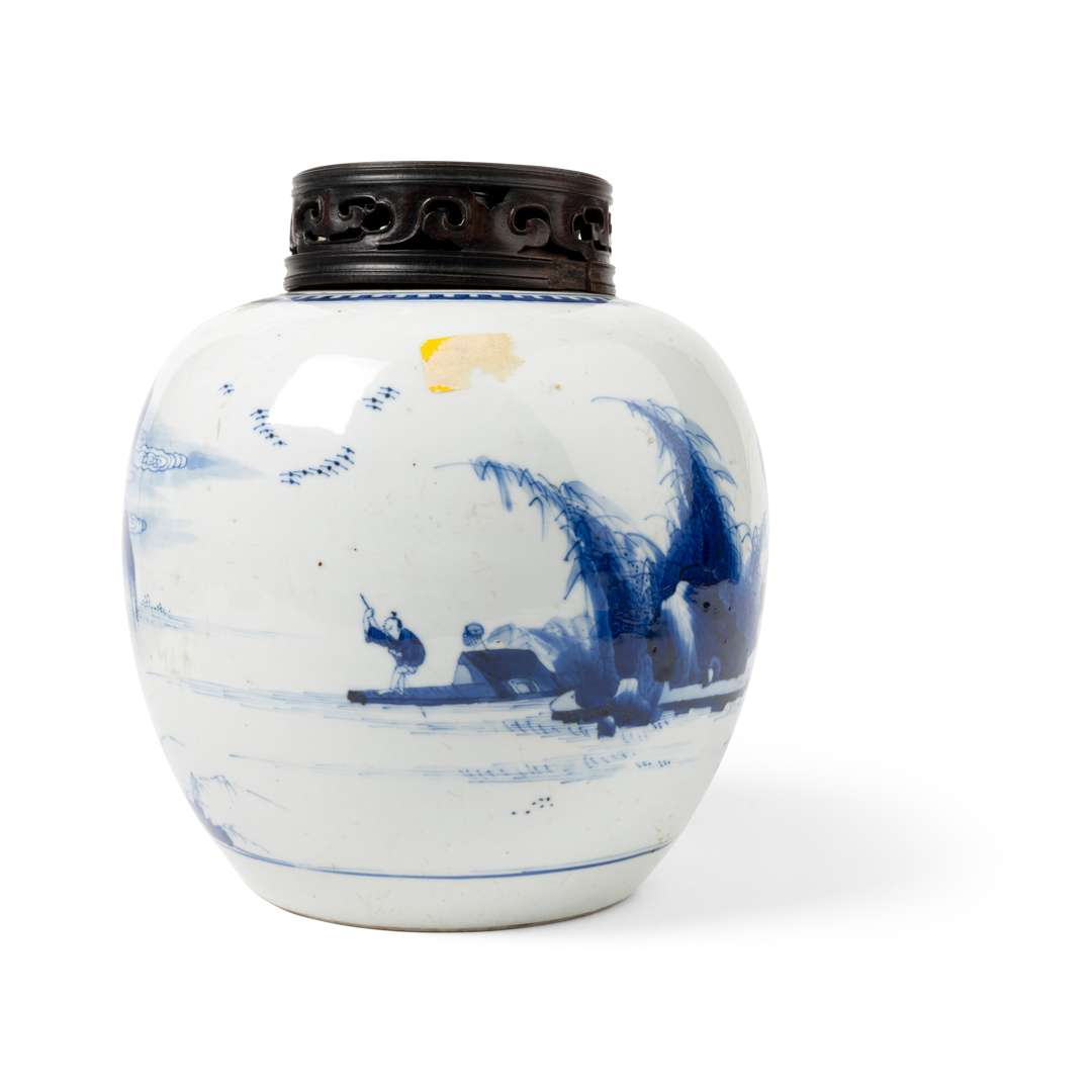 BLUE AND WHITE 'FISHER' GINGER JAR - Image 2 of 2