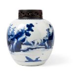 BLUE AND WHITE 'FISHER' GINGER JAR
