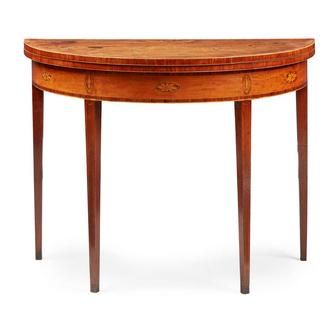 PAIR OF GEORGE III SATINWOOD, MAHOGANY, AND INLAID CARD TABLES - Image 3 of 8
