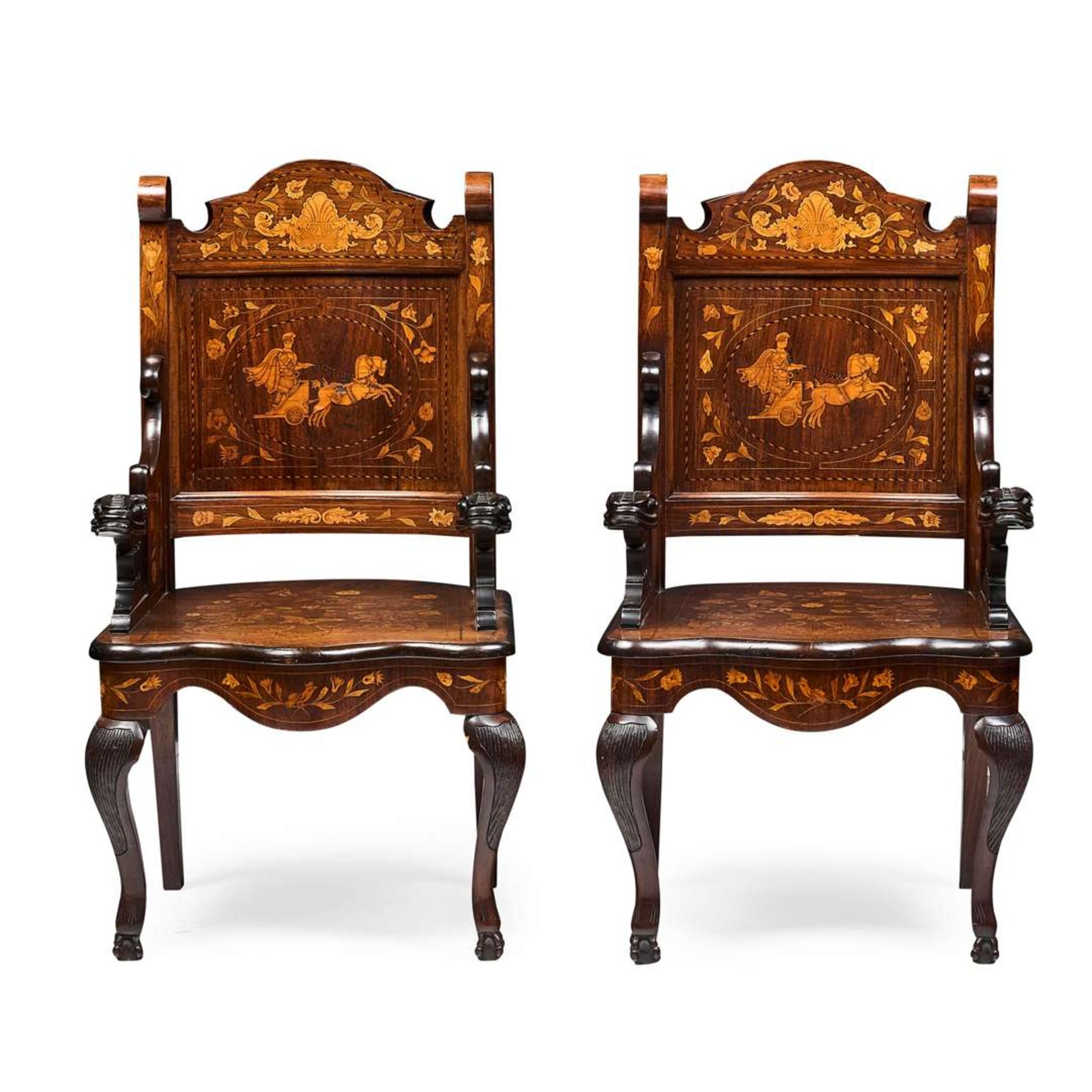 PAIR OF DUTCH WALNUT AND MARQUETRY ARMCHAIRS - Image 3 of 3