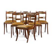 SET OF SIX REGENCY MAHOGANY AND BRASS INLAID DINING CHAIRS