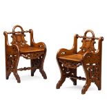 PAIR OF VICTORIAN GOTHIC REVIVAL HALL SEATS, BY WILLIAM A. & SYLVANUS SMEE